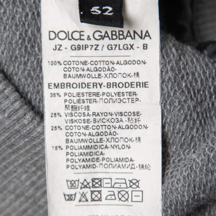 Pre Owned Dolce & Gabbana Grey Cotton Crest Detail Hoodie XL