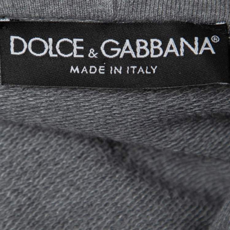 Pre Owned Dolce & Gabbana Grey Cotton Crest Detail Hoodie XL