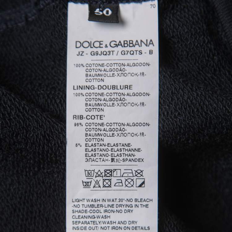 Pre Owned Dolce & Gabbana Black Logo Tape Print Cotton Hooded Sweatshirt L