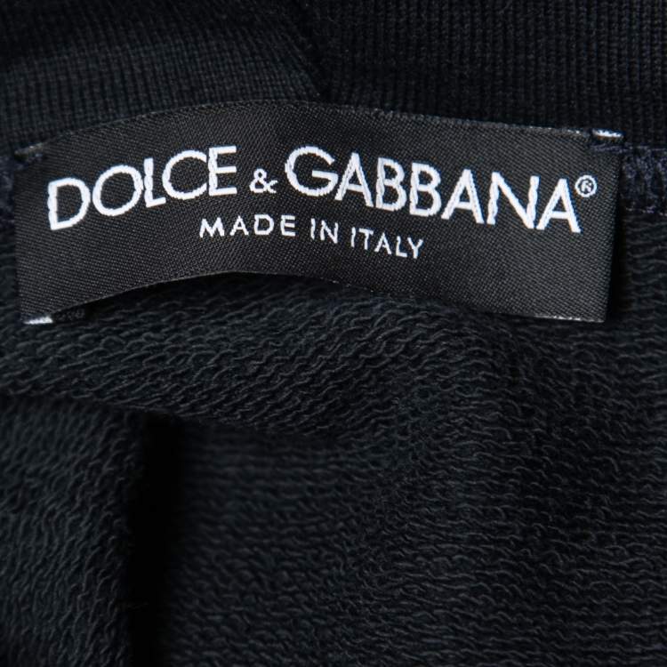 Pre Owned Dolce & Gabbana Black Logo Tape Print Cotton Hooded Sweatshirt L