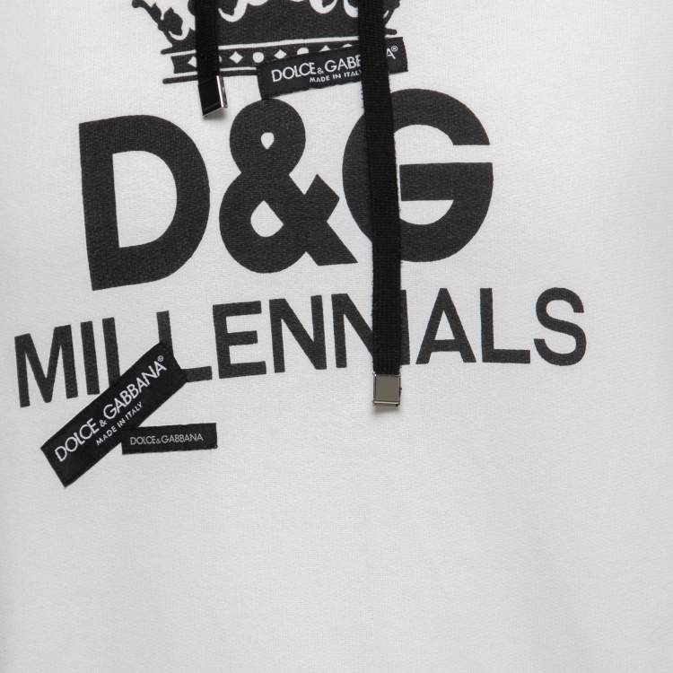 Pre Owned Dolce & Gabbana White DG Millennials Print Cotton Hoodie L