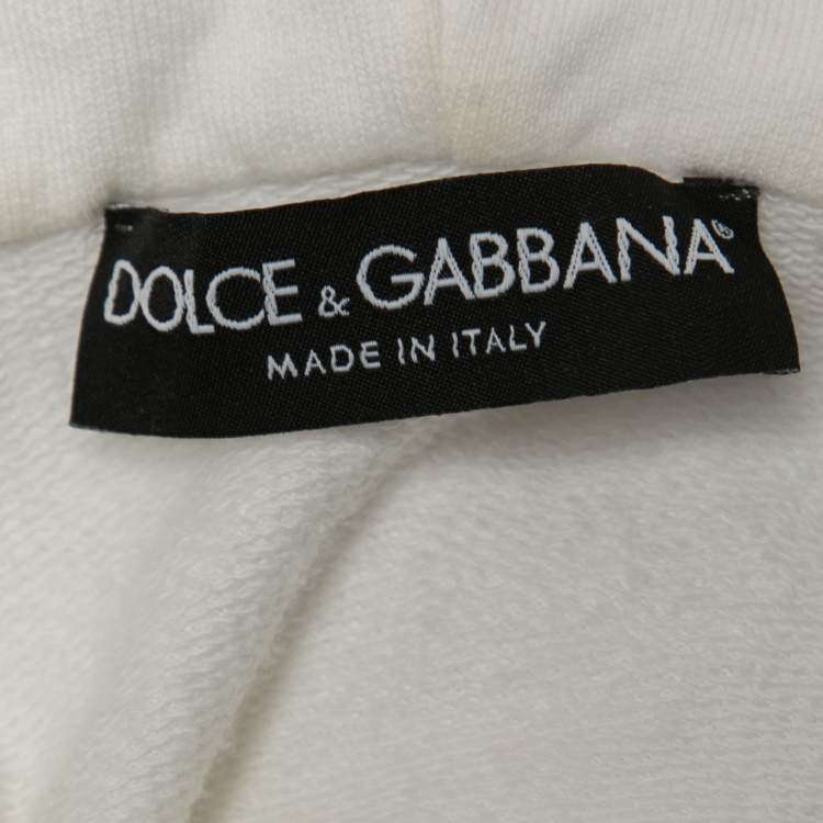 Pre Owned Dolce & Gabbana White DG Millennials Print Cotton Hoodie L