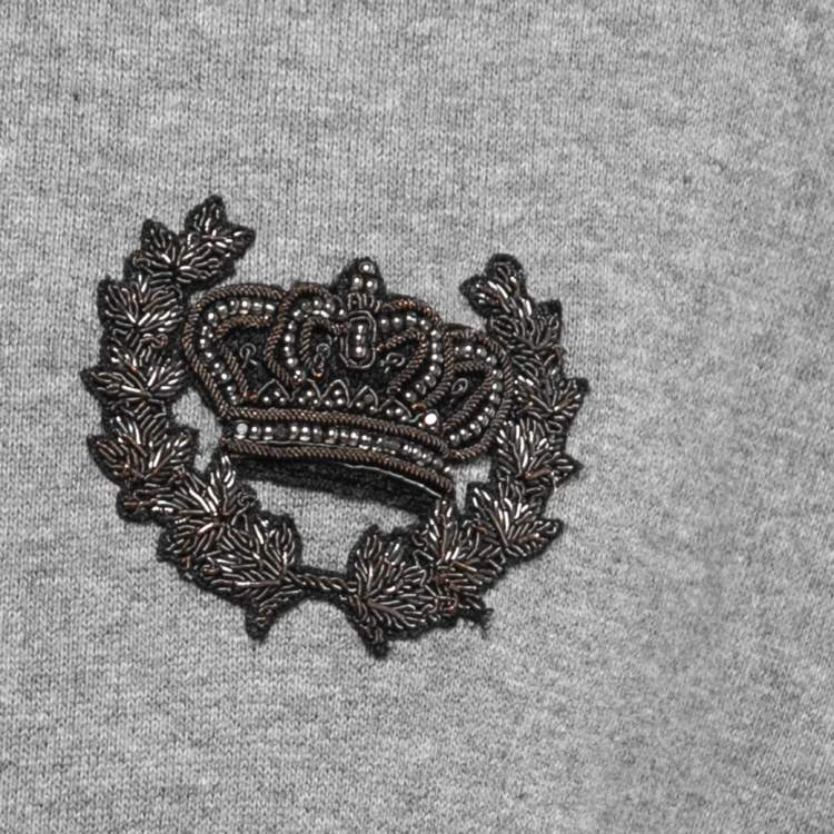 Pre Owned Dolce & Gabbana Grey Cotton Crest Detail Hoodie L