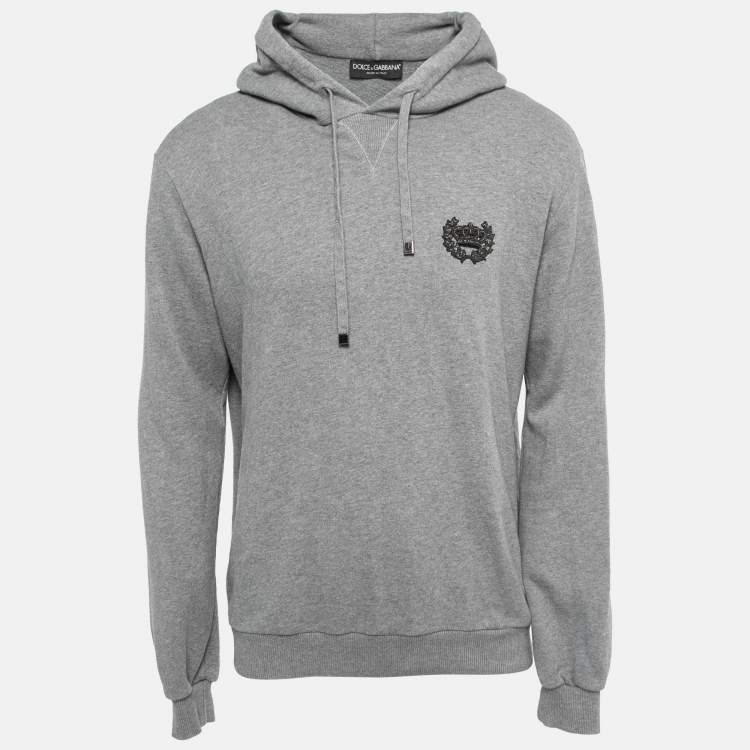 Pre Owned Dolce & Gabbana Grey Cotton Crest Detail Hoodie L