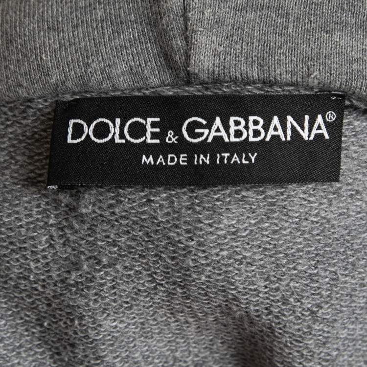 Pre Owned Dolce & Gabbana Grey Cotton Crest Detail Hoodie L