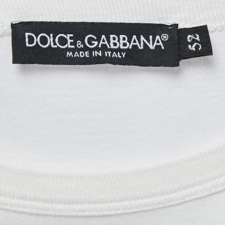 Pre Owned Dolce & Gabbana White Cotton DG Crown Embroidered Fitted T-Shirt XL