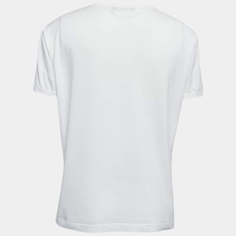 Pre Owned Dolce & Gabbana White Cotton DG Crown Embroidered Fitted T-Shirt XL