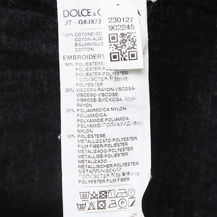 Pre Owned Dolce & Gabbana Black Cotton DG Crown Embroidered Fitted T-Shirt XL