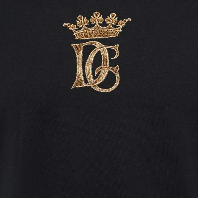 Pre Owned Dolce & Gabbana Black Cotton DG Crown Embroidered Fitted T-Shirt XL