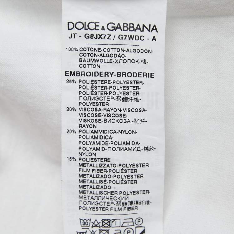 Pre Owned Dolce & Gabbana White Cotton DG Crown Embroidered Fitted T-Shirt XL