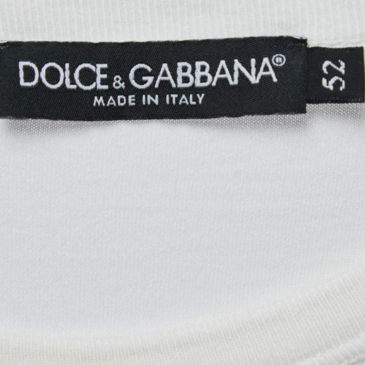 Pre Owned Dolce & Gabbana White Cotton DG Crown Embroidered Fitted T-Shirt XL