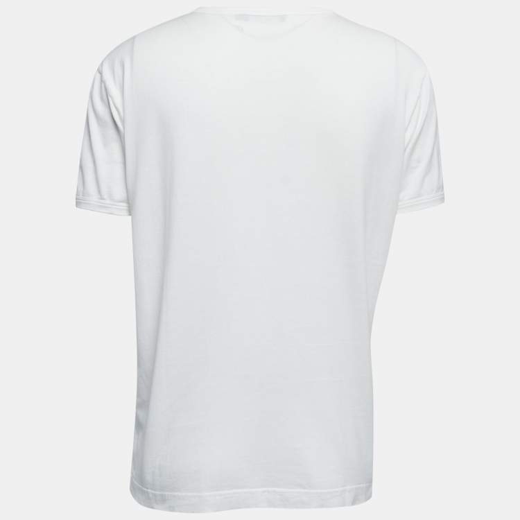 Pre Owned Dolce & Gabbana White Cotton DG Crown Embroidered Fitted T-Shirt XL