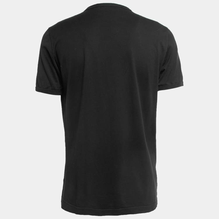 Pre Owned Dolce & Gabbana Black Cotton Logo Applique T-Shirt M