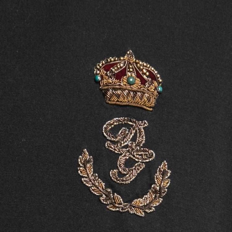 Pre Owned Dolce & Gabbana Black Cotton Logo Applique T-Shirt M