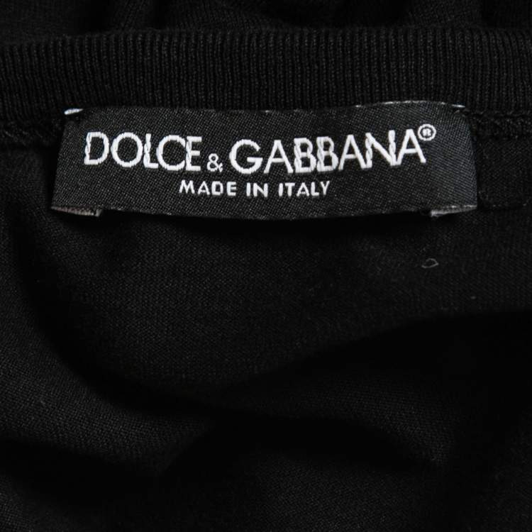 Pre Owned Dolce & Gabbana Black Cotton Logo Applique T-Shirt M