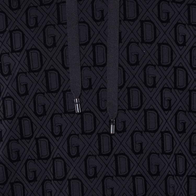 مملوكة مسبقًا Dolce & Gabbana Black Logo Devore Pattern Hooded Sweatshirt L