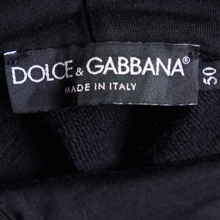 مملوكة مسبقًا Dolce & Gabbana Black Logo Devore Pattern Hooded Sweatshirt L