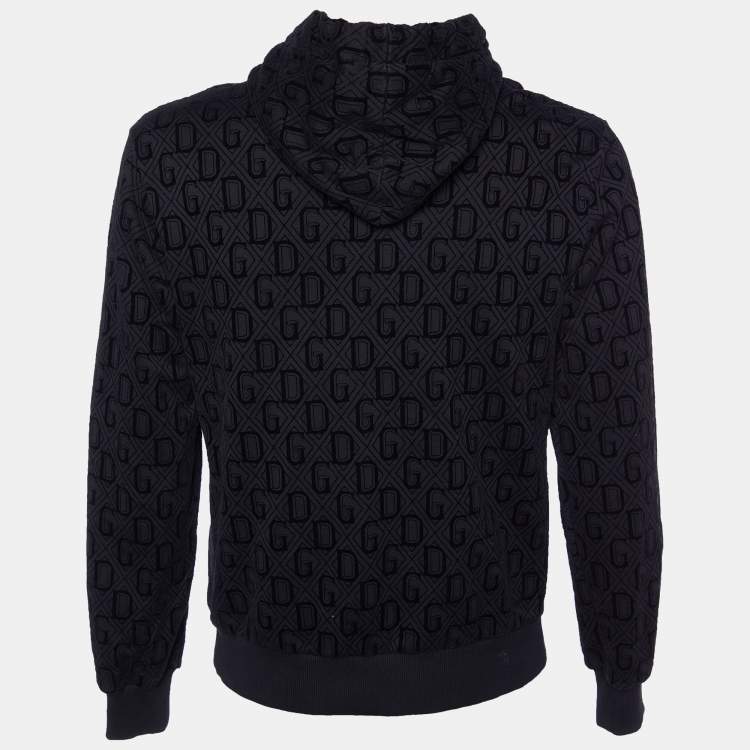 مملوكة مسبقًا Dolce & Gabbana Black Logo Devore Pattern Hooded Sweatshirt L