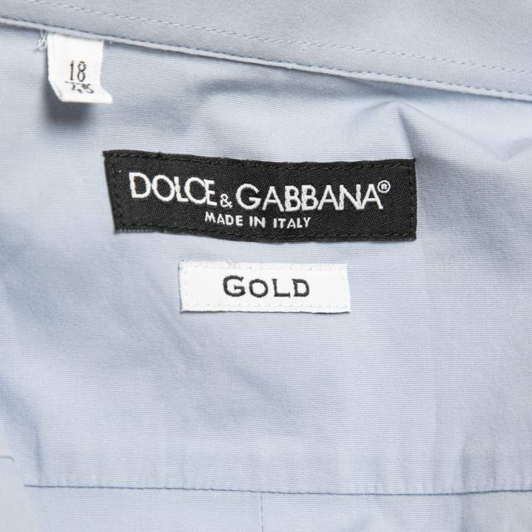 Pre Owned Dolce & Gabbana Blue Cotton Gold Fit Long Sleeve Shirt 4XL