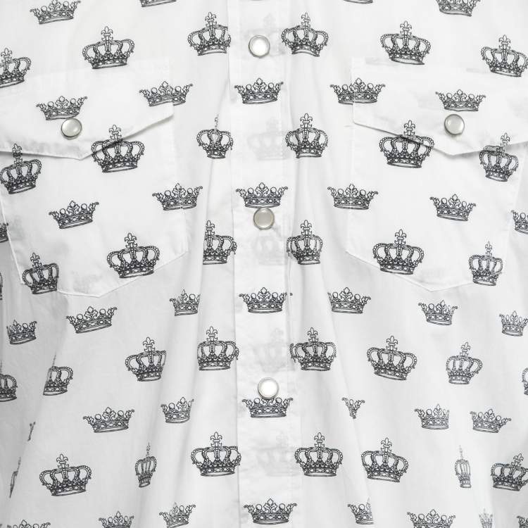 Pre Owned Dolce & Gabbana White Crown Print Cotton Long Sleeve Shirt L