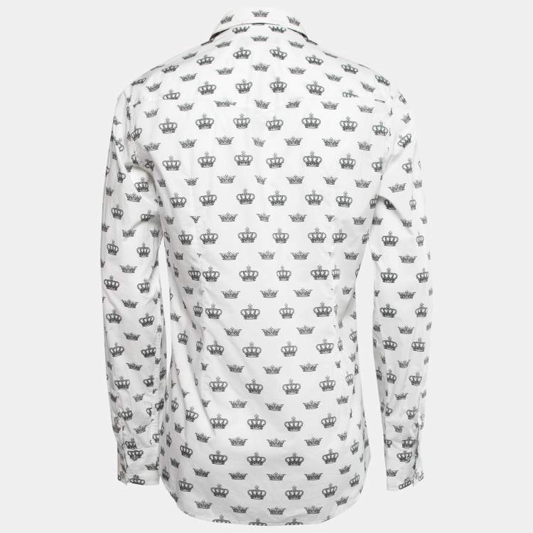 Pre Owned Dolce & Gabbana White Crown Print Cotton Long Sleeve Shirt L
