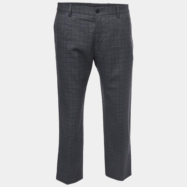 Pre Owned Dolce & Gabbana Dark Grey Checked Wool Tailored Trousers XL