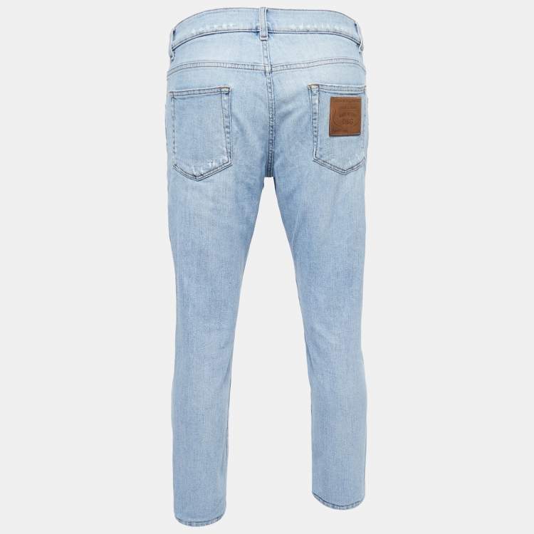 Pre Owned Dolce & Gabbana Blue Denim Distressed Slim Fit Jeans M/ Waist 35"