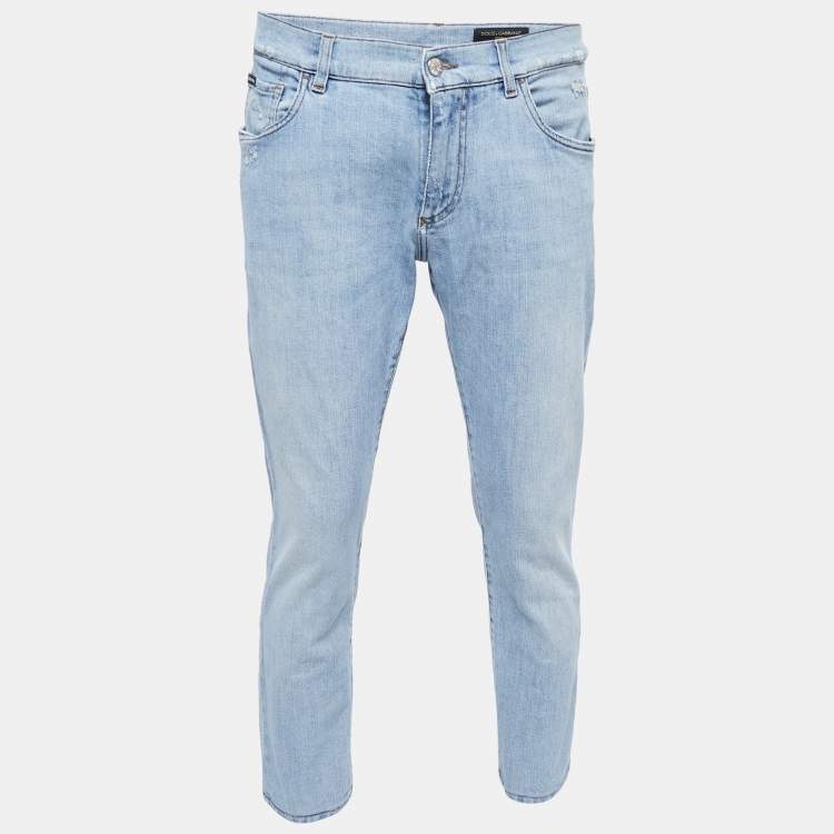 Pre Owned Dolce & Gabbana Blue Denim Distressed Slim Fit Jeans M/ Waist 35"