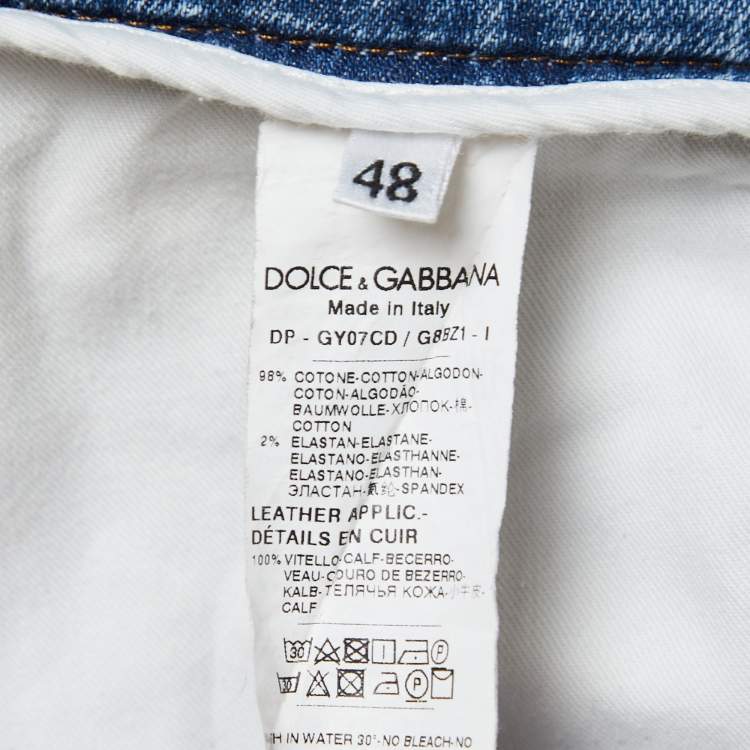 Pre Owned Dolce & Gabbana Blue Denim Distressed Slim Fit Jeans M/ Waist 35"