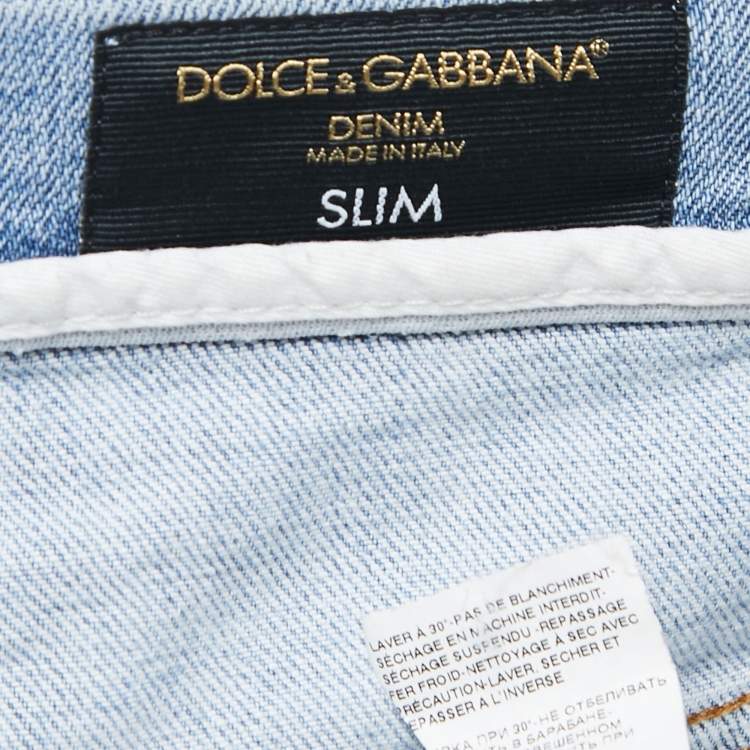 Pre Owned Dolce & Gabbana Blue Denim Distressed Slim Fit Jeans M/ Waist 35"