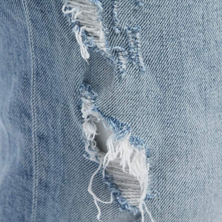 Pre Owned Dolce & Gabbana Blue Denim Distressed Slim Fit Jeans L/ Waist 35"