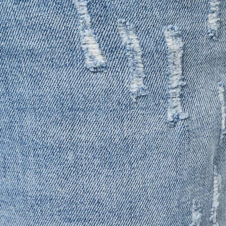 Pre Owned Dolce & Gabbana Blue Denim Distressed Slim Fit Jeans L/ Waist 35"