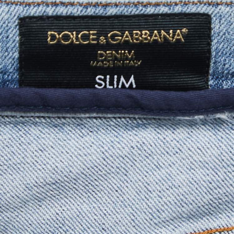 Pre Owned Dolce & Gabbana Blue Denim Distressed Slim Fit Jeans L/ Waist 35"