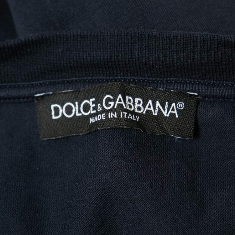 Pre Owned Dolce & Gabbana Navy Blue Logo Print Cotton Crew Neck T-Shirt L