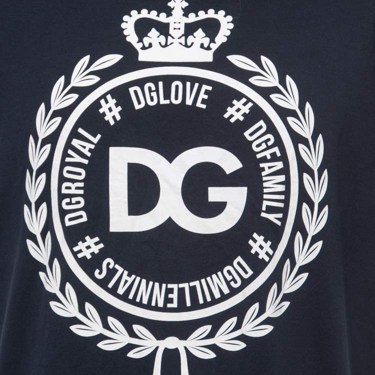 Pre Owned Dolce & Gabbana Navy Blue Logo Print Cotton Crew Neck T-Shirt L