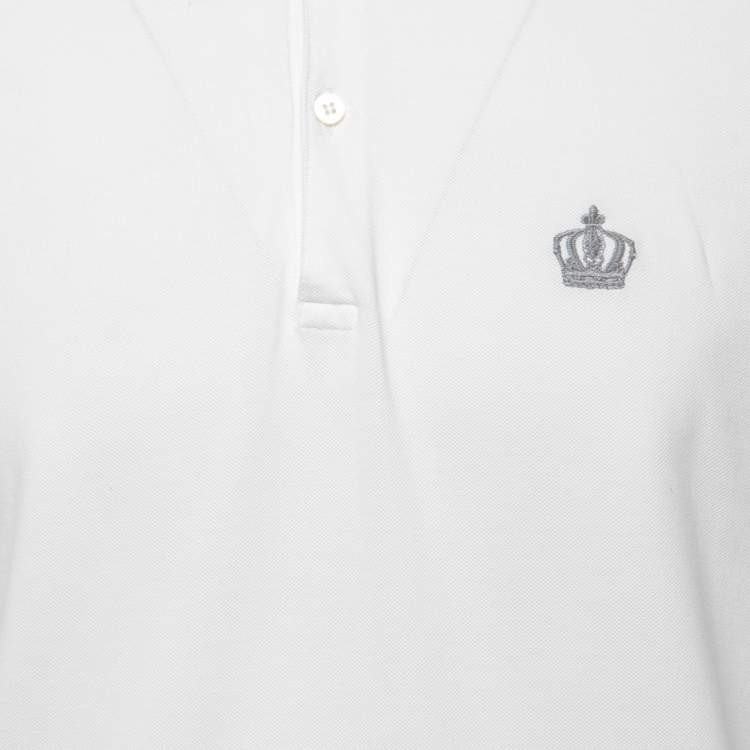Pre Owned Dolce & Gabbana White Cotton Crown Embroidered Polo T-Shirt XL