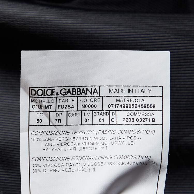 Pre Owned Dolce & Gabbana Black Jacquard Virgin Wool Gold 3 Piece Suit L