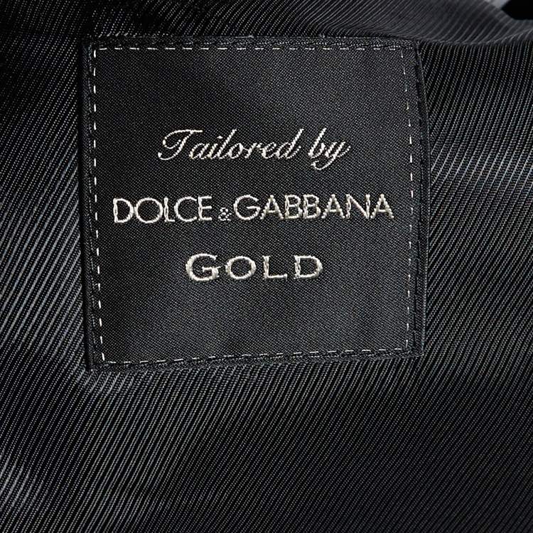 Pre Owned Dolce & Gabbana Black Jacquard Virgin Wool Gold 3 Piece Suit L