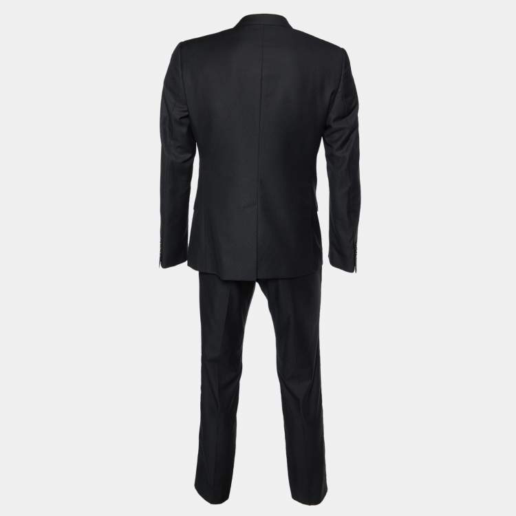 Pre Owned Dolce & Gabbana Black Jacquard Virgin Wool Gold 3 Piece Suit L