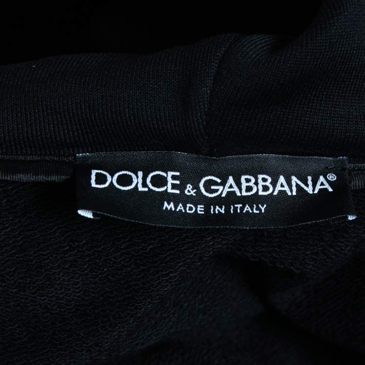 Pre Owned Dolce & Gabbana Black Embroidered Cotton Knit Hooded Sweat Jacket 3XL