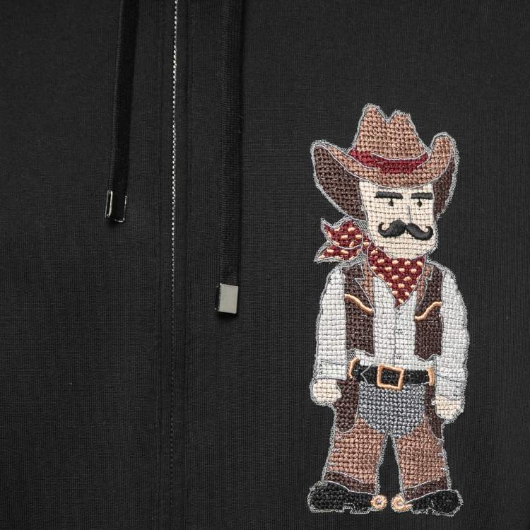 Pre Owned Dolce & Gabbana Black Embroidered Cotton Knit Hooded Sweat Jacket 3XL