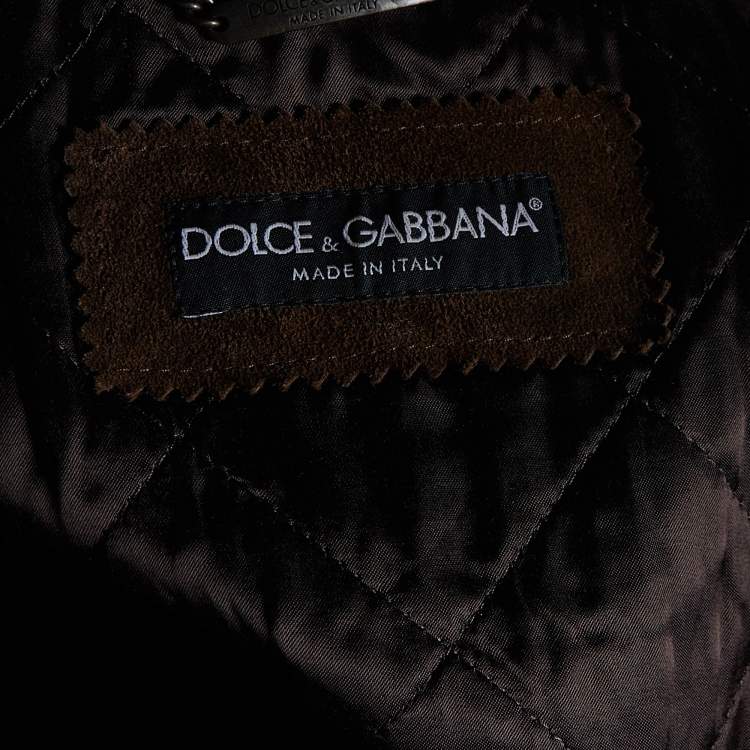 Pre Owned Dolce & Gabbana Brown Suede Knit Trim Zip Front Jacket L