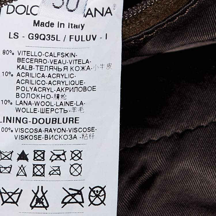 Pre Owned Dolce & Gabbana Brown Suede Knit Trim Zip Front Jacket L