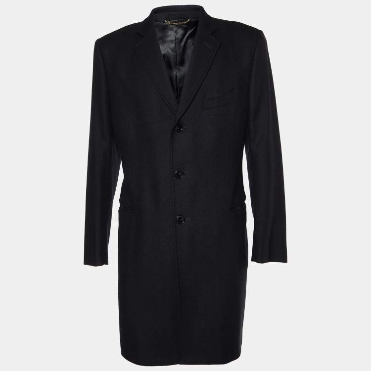 Pre Owned Dolce & Gabbana Black Jacquard Wool & Cashmere Coat XL