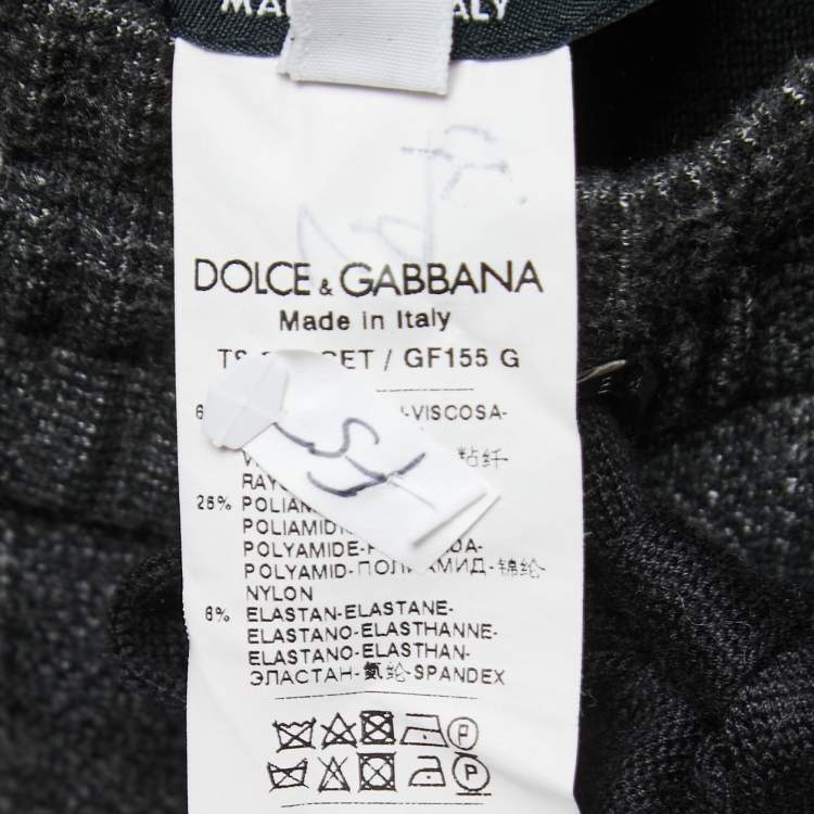 Pre Owned Dolce & Gabbana Grey Plaid Knit Drawstring Trousers M