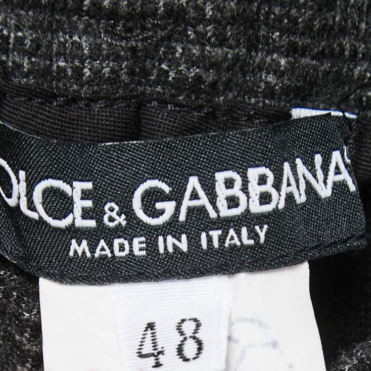 Pre Owned Dolce & Gabbana Grey Plaid Knit Drawstring Trousers M