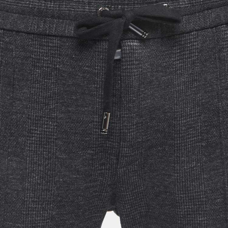Pre Owned Dolce & Gabbana Grey Plaid Knit Drawstring Trousers M