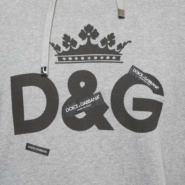 Pre Owned Dolce & Gabbana Grey Logo Print Cotton Hoodie XXL