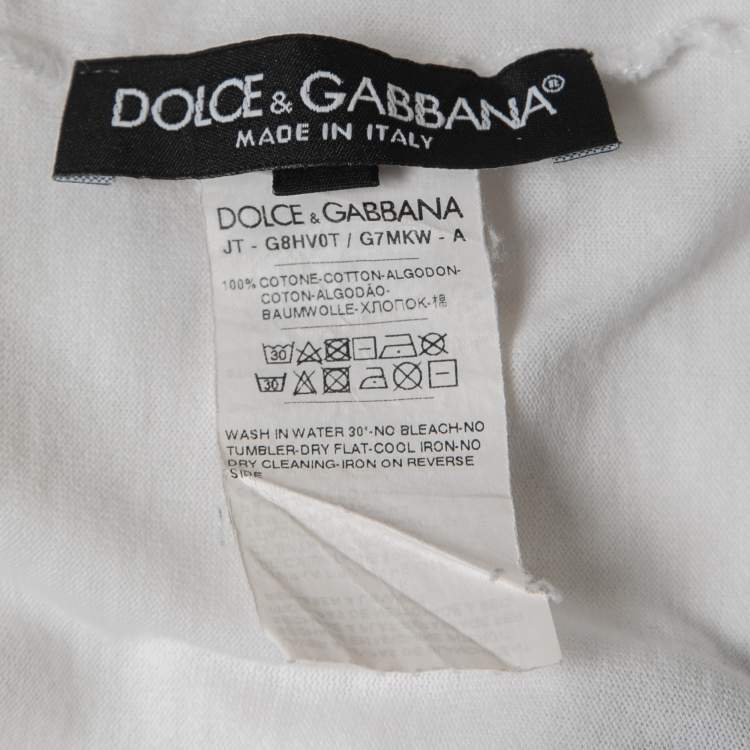 Pre Owned Dolce & Gabbana White Logo Embroidered Cotton Crew Neck Half Sleeve T-Shirt 3XL