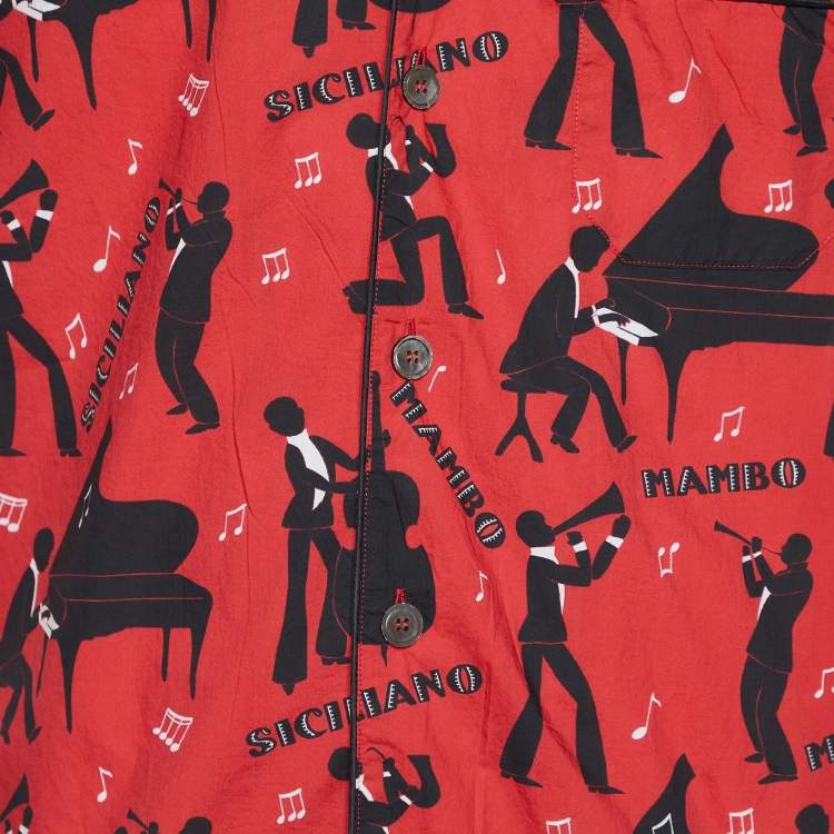 Pre Owned Dolce & Gabbana Red Bambo printed Cotton Short Sleeve Shirt L